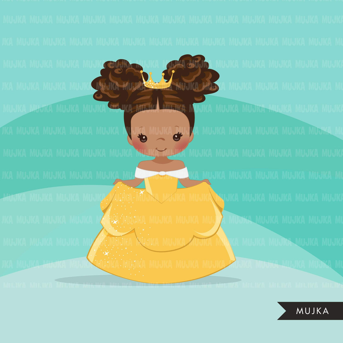 Black Princess clipart, fairy tale graphics, girls story book, yellow ...