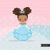 Black Princess clipart, fairy tale graphics, girls story book, blue princess dress, commercial use clip art