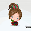 Christmas Hair bows and ribbons clipart, Hair tie, polka dots, plaid ribbon graphics, commercial use hair accessories, hair band