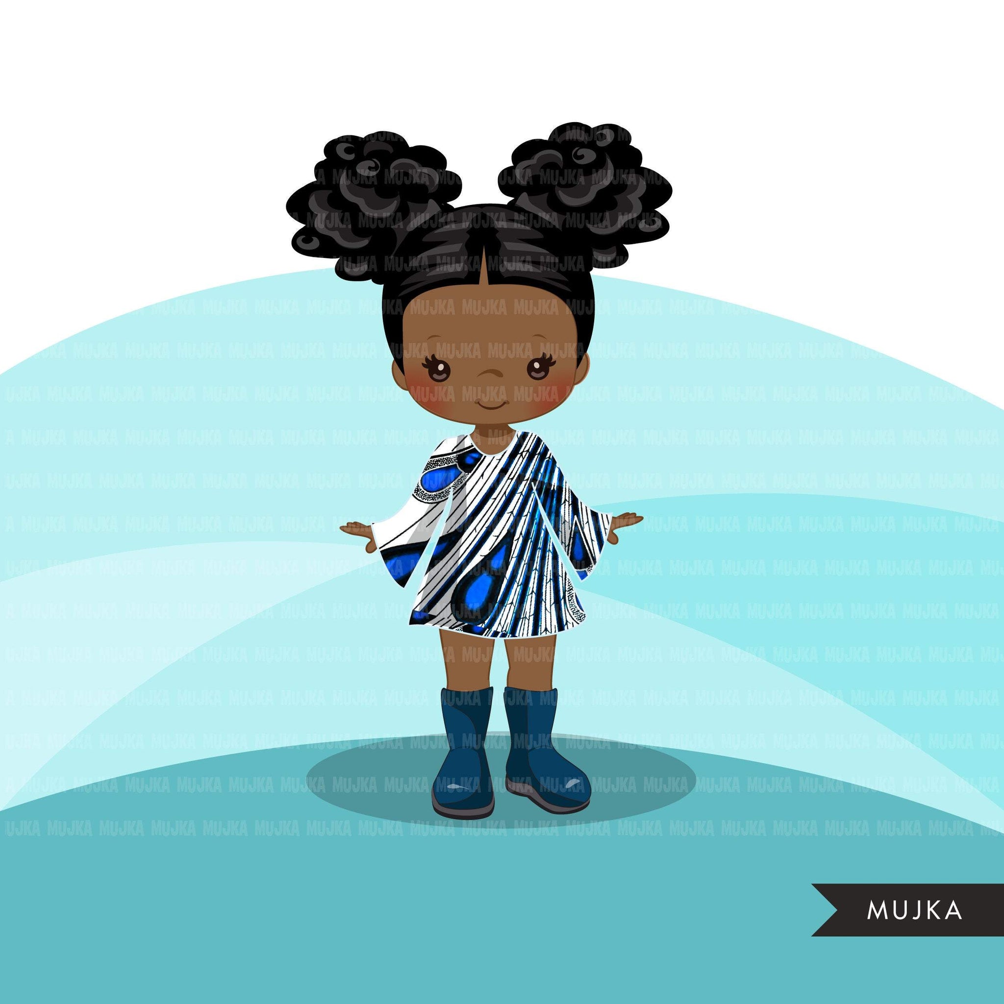 Avatar de clipart de garota negra, saia de gravata borboleta com estampa de pavão de Ancara, tecido africano, gráficos de história negra clipart de garota afro PNG