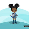 Black girl clipart avatar, Ankara peacock print bow tie skirt, african fabric, black history graphics afro girl clip art PNG