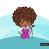 Hair stylist black woman clipart avatar with hairdryer, print and cut, shop logo boss afro hairdresser clip art graphics