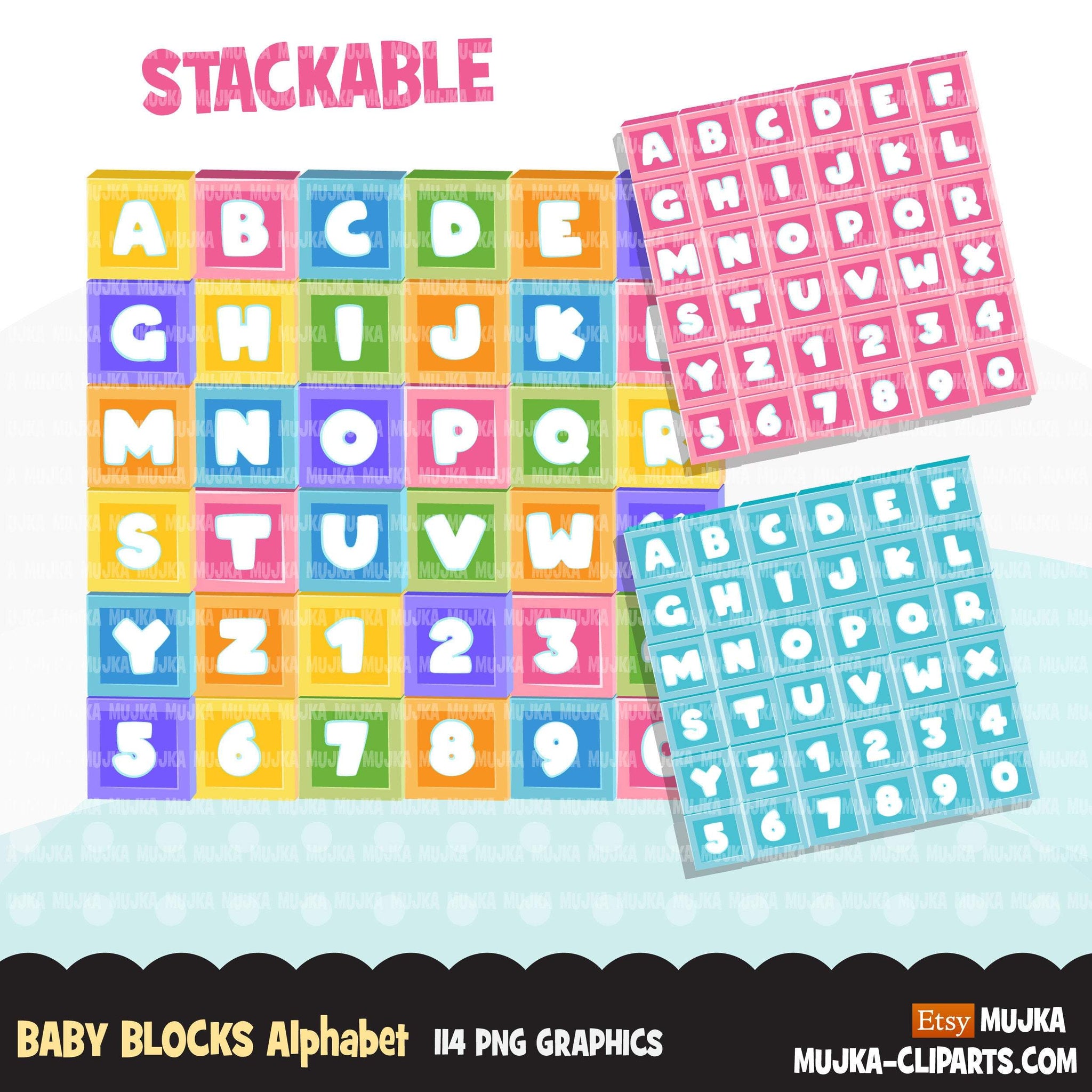 Stackable Alphabet Baby blocks Alphabet Clipart, color, pink blue stackable letter blocks ...