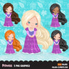 Princess clipart, fairy tale graphics, girls story book, purple princess dress, commercial use clip art