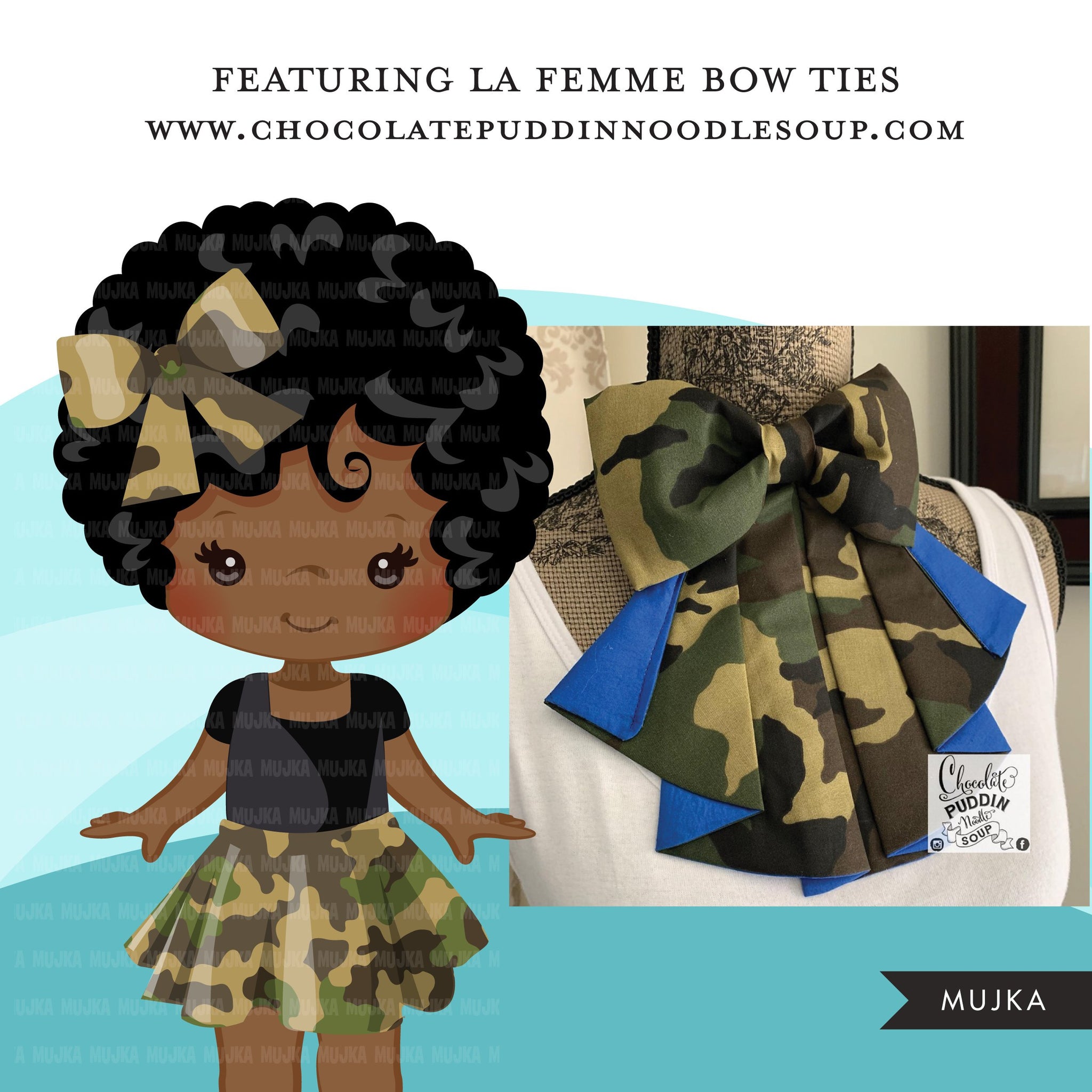 Avatar de clipart de menina negra, saia com estampa de camuflagem de Ancara, gravata borboleta, tecido africano, gráficos de história negra, clipart de menina afro png