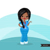 Black nurse clipart with scrubs African-American graphics, print and cut PNG T-Shirt Designs, Black Girls clip art