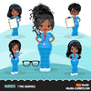 Black nurse clipart with scrubs African-American graphics, print and cut PNG T-Shirt Designs, Black Girls clip art