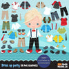 Paper doll clipart, Little Boys Dressing Party Graphics. Cute Characters, spring outfits
