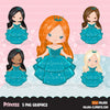 Princess clipart, fairy tale graphics, girls story book, teal princess dress, commercial use clip art