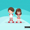 Christmas Pajama family clipart, portraits, mom, dad, grandparents, baby, kids brunette graphics, commercial use PNG