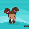 Black Boss baby clipart, toddler with business suit graphics, afro curly hair girls, commercial use clip art