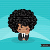 Black Boss baby clipart, toddler with business suit graphics, afro curly hair girls, commercial use clip art