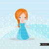 Princess clipart, fairy tale graphics, girls story book, light blue princess dress, commercial use clip art