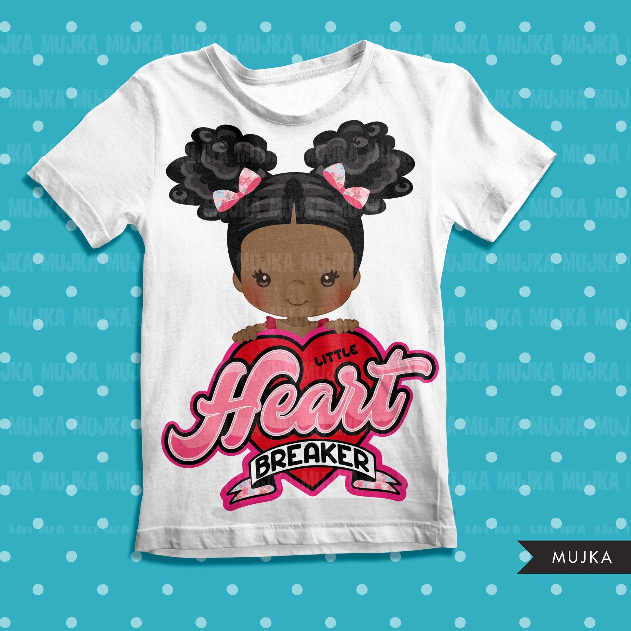 valentines day png digital little heart breaker sublimation image transfer clipart t-shirt graphics little black girl