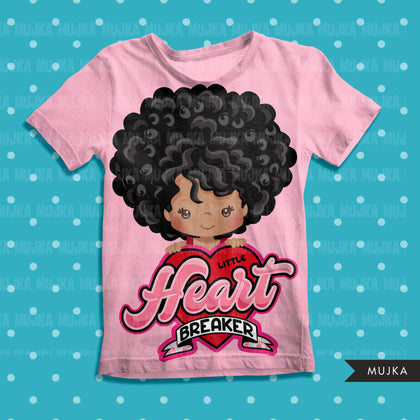dia dos namorados png digital little heart breaker sublimação transferência de imagem clipart gráficos de camisetas garotinha negra