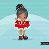 Christmas tutu clipart, Santa girls with tutu dress, commercial use graphics