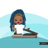 Clipart de avatar de negócios de mulher negra com prensa térmica, designer de sublimação, impressão e corte, clipart de tranças de negócios afro girl