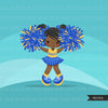 Cheerleader Clipart. Sports Graphics, cheerleader girl pom pom. Royal blue gold cheerleaders, baseball, football, illustration, basketball