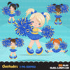 Cheerleader Clipart. Sports Graphics, cheerleader girl pom pom. Royal blue gold cheerleaders, baseball, football, illustration, basketball