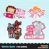 Valentine Quotes Clipart, be my valentine, I am stuck on you, you are my cup of tea graphics, Valentine's Day commercial use clip art