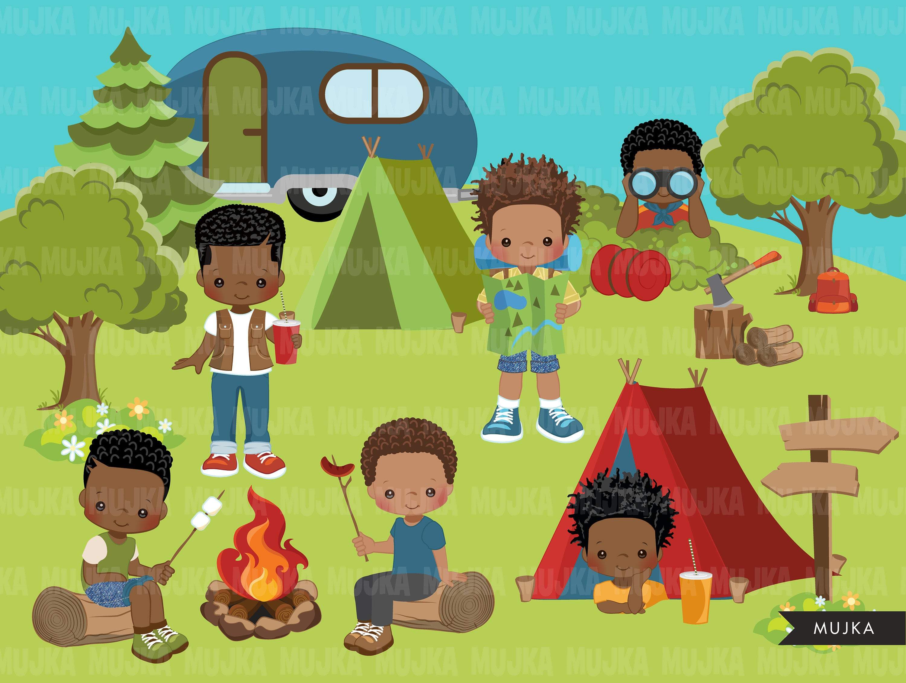 scout camping clipart black and white