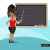 Teacher avatar clipart with blackboard, print and cut, education graphics, girl clip art, school teaching