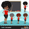 Black Teacher avatar clipart with blackboard, print and cut, education graphics, afro girl clip art, school teaching