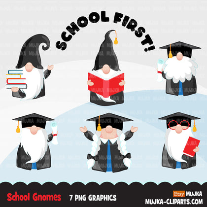 School gnomes clipart, student reading book, graduation clip art, teacher, professor, grad commercial use Png