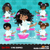 Spa clipart, party black girl graphics, bath, nail polish, spa birthday graphics, soaking feet, commercial use clip art