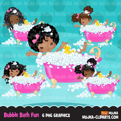 Spa clipart, party black girl graphics, bubble bath, nail polish, spa birthday graphics, soaking feet, commercial use clip art