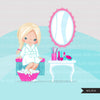 Spa clipart, spa elements party black girl graphics, bubble bath, bathtub, nail polish, spa birthday , graphics,  commercial use clip art