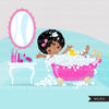 Imágenes prediseñadas de spa, elementos de spa fiesta gráficos de chicas negras, baño de burbujas, bañera, esmalte de uñas, cumpleaños de spa, gráficos, imágenes prediseñadas de uso comercial