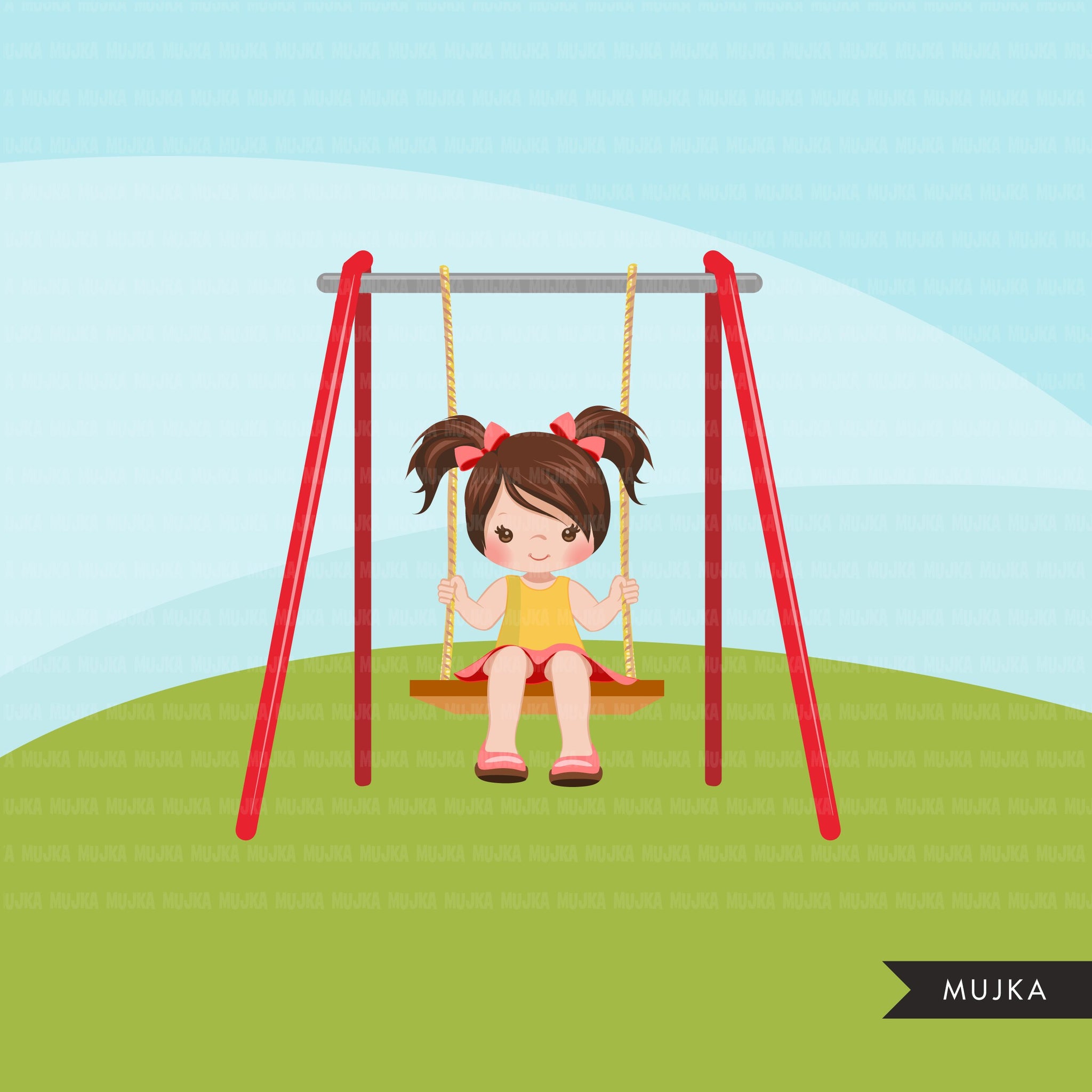 Playground Clipart, girl swinging, spring, outdoors park swing graphics, commercial use Png clip art