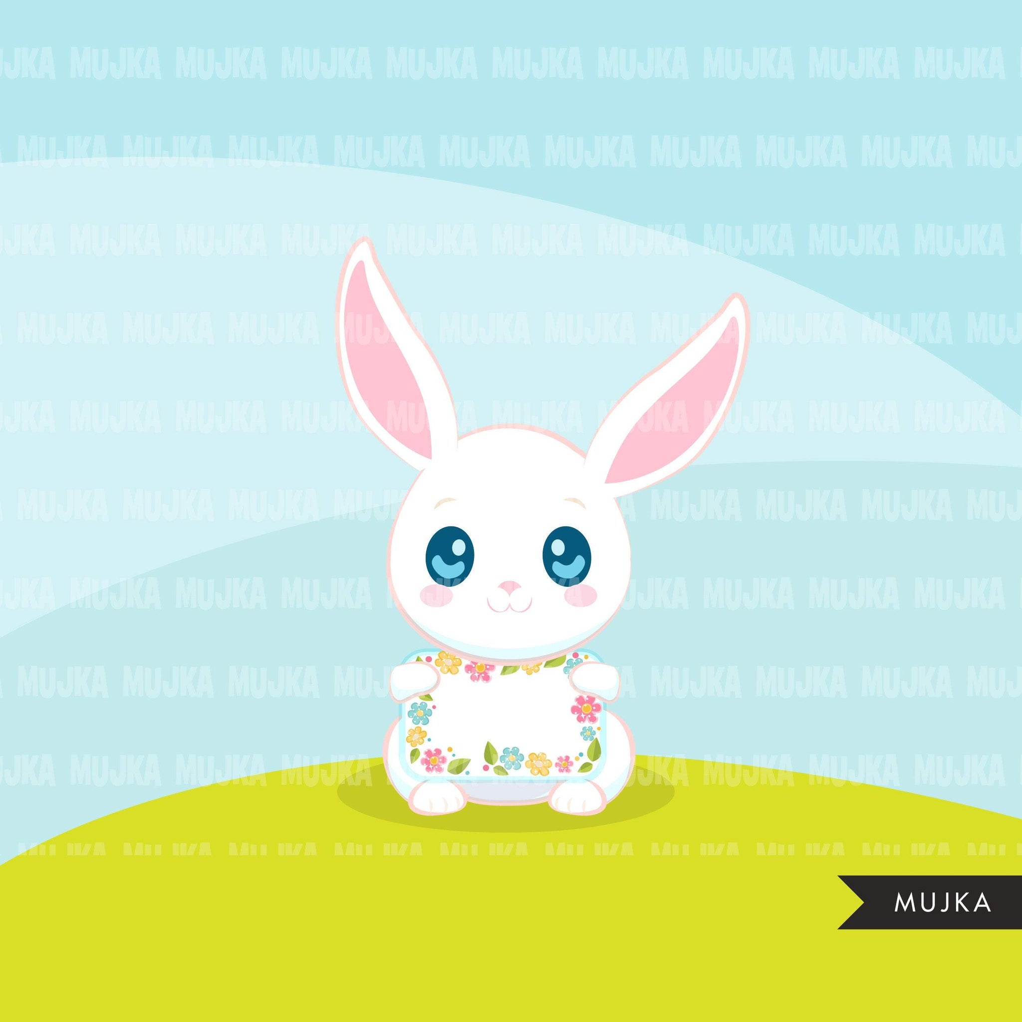Easter Bunny Clipart, Cute rabbit with Easter egg, animal graphics  commercial use digital PNG clip art