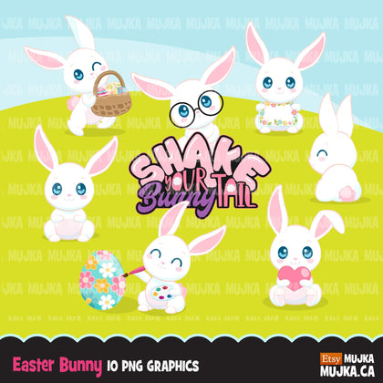 Easter Bunny Clipart, Cute rabbit with Easter egg, animal graphics  commercial use digital PNG clip art