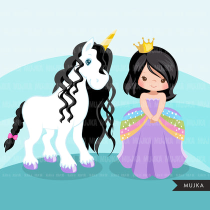 Unicorn clipart, princess, unicorn gifts, rainbow girl, fairy tale graphics, commercial use clip art