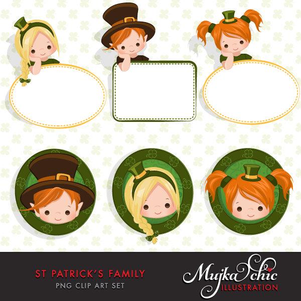 St Patricks Day Clipart Bundle, Gnomes, animals, kids,and matching quote graphics commercial use PNG clip art