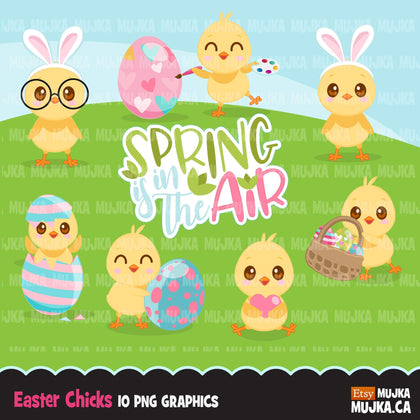 Easter Chick Clipart, Cute Spring is in the Air, Easter egg, animal graphics  commercial use digital PNG clip art