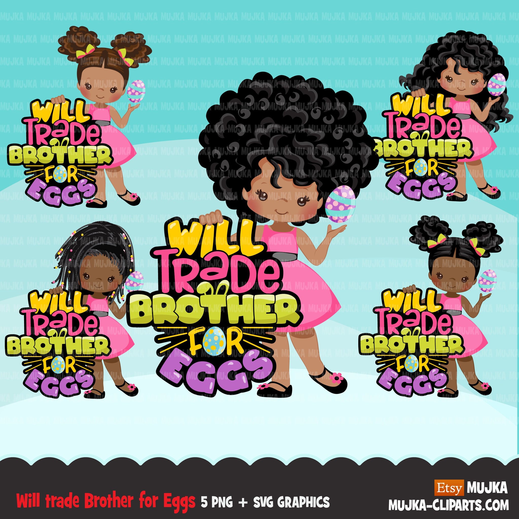 Easter PNG digital, Will trade brother for eggs Printable HTV sublimation image transfer clipart, t-shirt afro black girl graphics