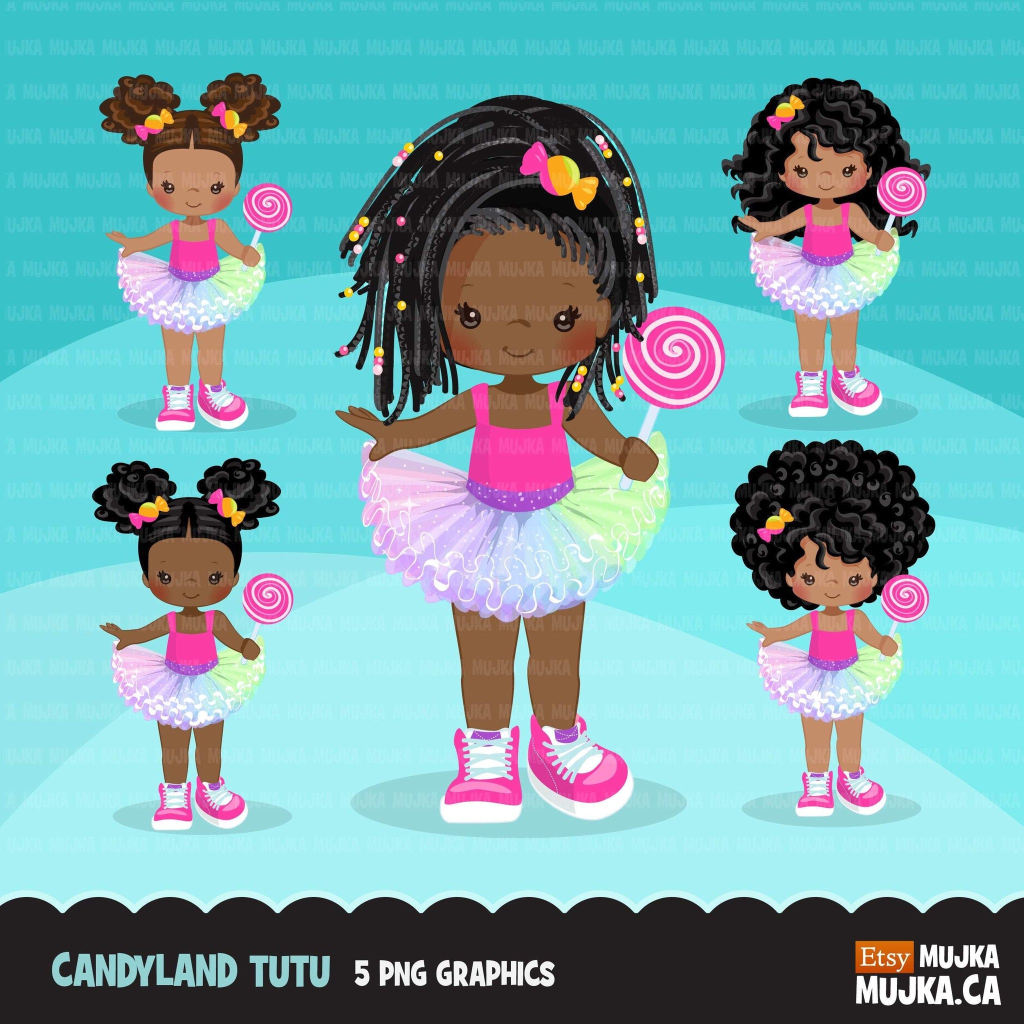 Candy land Tutu Clipart for black girls,  lollipop rainbow tutu graphics, fashion, commercial use PNG clip art, birthday cutout