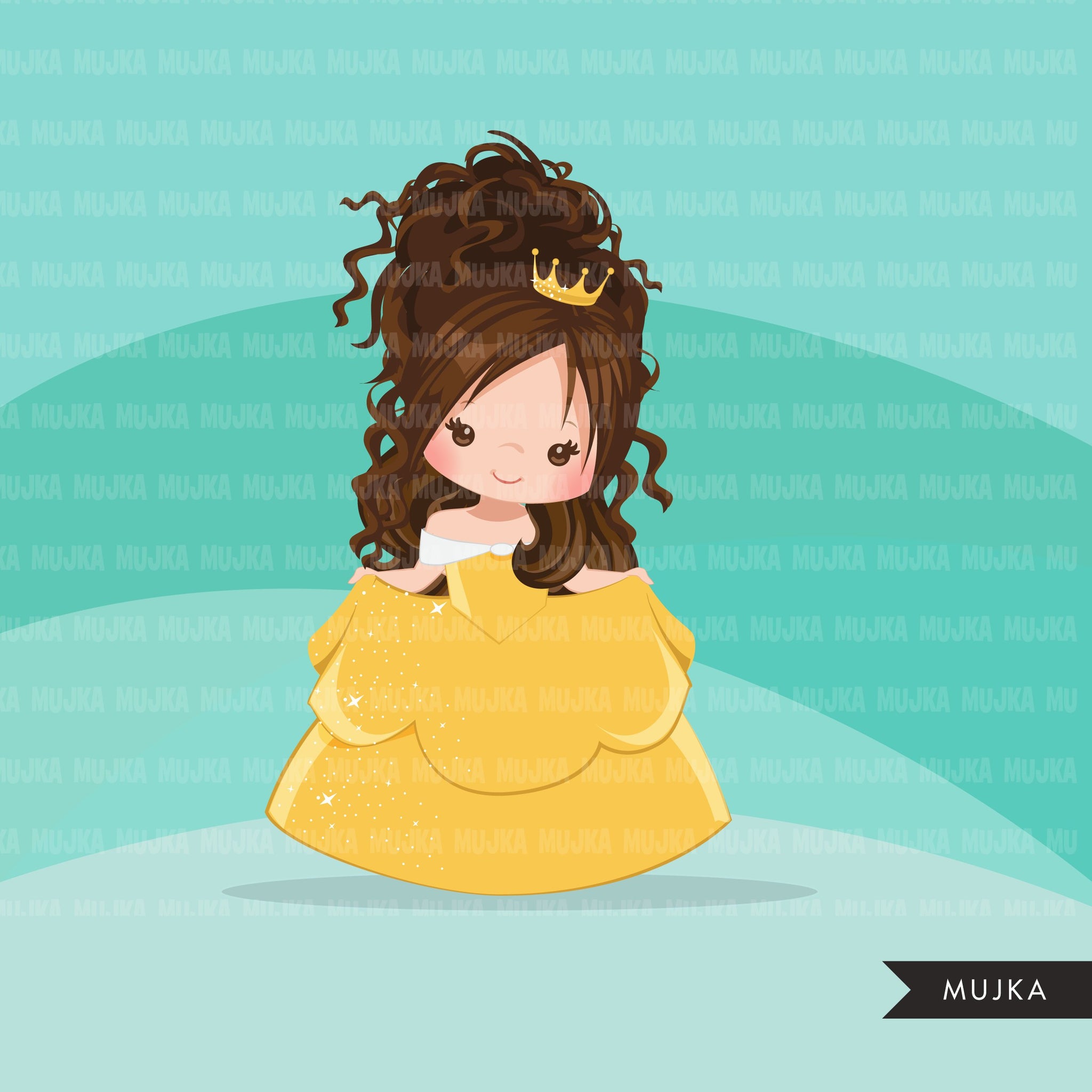 Princess clipart, fairy tale graphics, girls story book, yellow princess dress, commercial use clip art