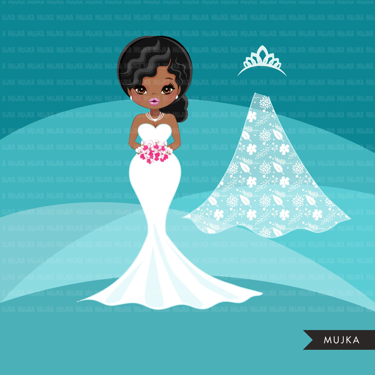 Black Bride avatar clipart, print and cut, wedding graphics, afro girl ...