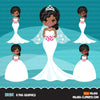 Black Bride avatar clipart, print and cut, wedding graphics, afro girl, african woman, bridal PNG clip art