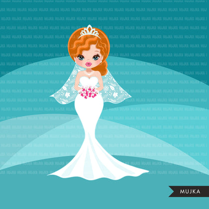 Bride avatar clipart, print and cut, wedding graphics, girl, woman, bridal PNG clip art