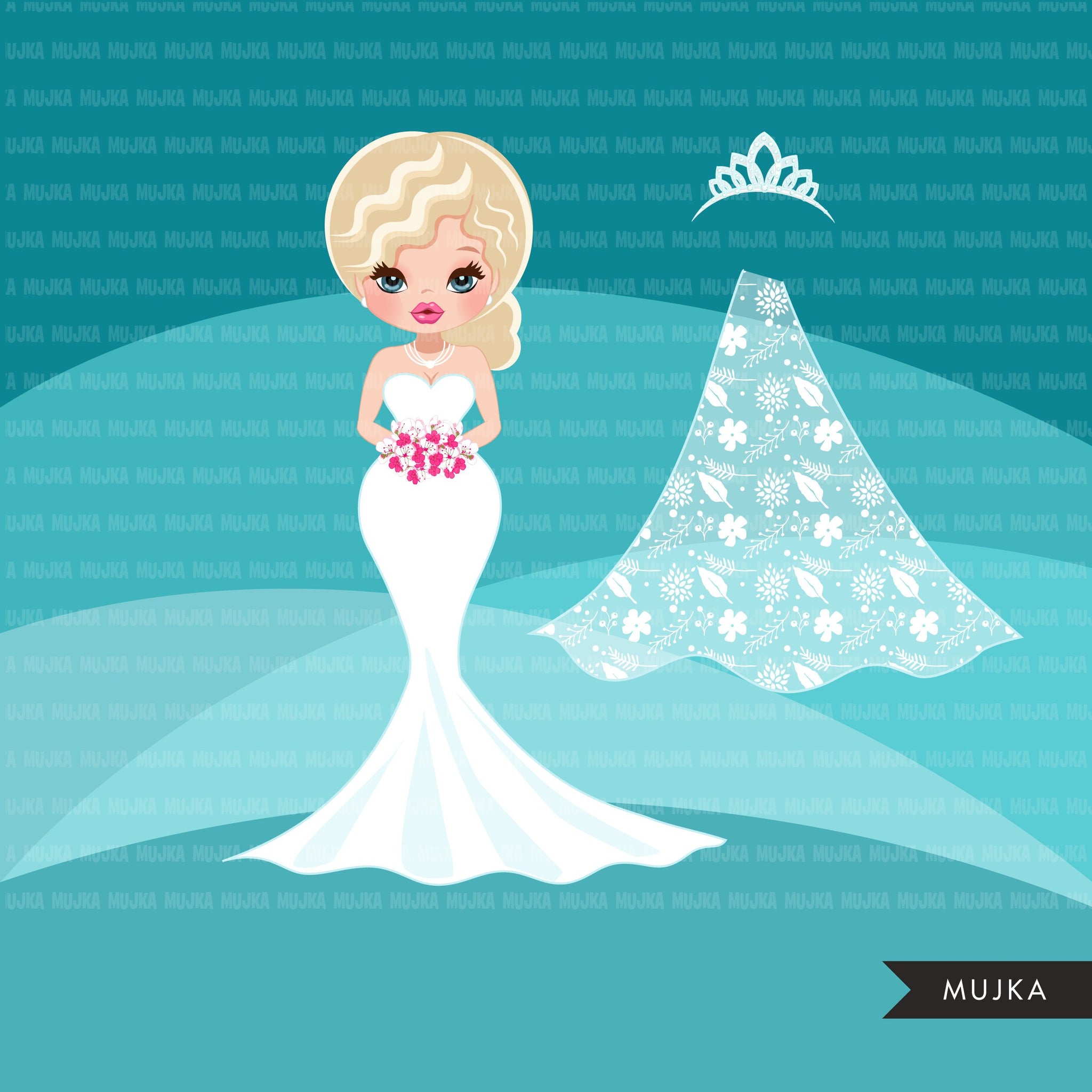 Bride avatar clipart, print and cut, wedding graphics, girl, woman, bridal PNG clip art
