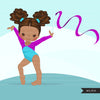 Gymnastics Clipart, Gymnast black girls, sports, school activity, commercial use PNG graphics