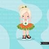 St Patrick's Day Tutu Clipart for girls,  irish tutu graphics, fashion, commercial use PNG clip art, birthday cutout