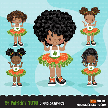 St Patrick's Day Tutu Clipart for Black girls,  Irish tutu graphics, fashion, commercial use PNG clip art, birthday cutout