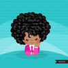Black Boss baby clipart, toddler with Pink business suit graphics, afro curly hair girls, commercial use clip art