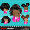 Clipart de bebê Black Boss, criança com gráficos de terno rosa, meninas de cabelo afro encaracolado, clipart de uso comercial
